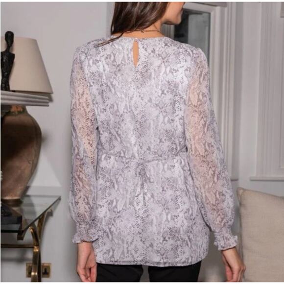 Seraphine Maternity And Nursing Blouse US 10 Snake print White Gray Zippers EUC - Picture 3 of 13